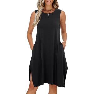 imageANRABESS Womens Summer Casual Beach Cover Up Dress Sleeveless Asymmetric Hem Flowy Vacation Cruise Short SundressBlack