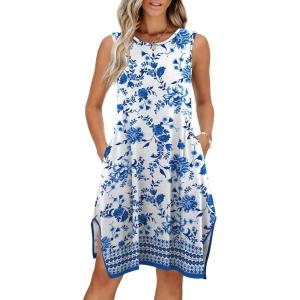 imageANRABESS Womens Summer Casual Beach Cover Up Dress Sleeveless Asymmetric Hem Flowy Vacation Cruise Short SundressBlue Floral