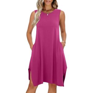 imageANRABESS Womens Summer Casual Beach Cover Up Dress Sleeveless Asymmetric Hem Flowy Vacation Cruise Short SundressHot Pink
