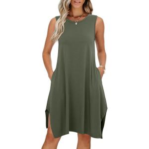 imageANRABESS Womens Summer Casual Beach Cover Up Dress Sleeveless Asymmetric Hem Flowy Vacation Cruise Short SundressOlive