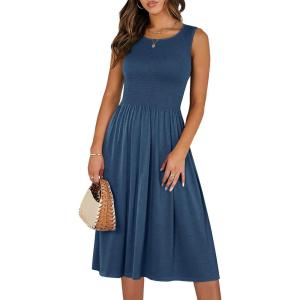 imageANRABESS Womens Summer Casual Midi Dresses Sleeveless Smocked Elastic Waist Flowy Sundress 2026 Spring Beach Vacation ClothesBlue