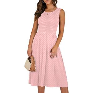 imageANRABESS Womens Summer Casual Midi Dresses Sleeveless Smocked Elastic Waist Flowy Sundress 2026 Spring Beach Vacation ClothesPink Round Dot