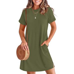 imageANRABESS Womens Summer Casual T Shirt Dresses Short Sleeve Crewneck Striped Mini Shift Dress 2026 Beach Vacation OutfitsArmy Green