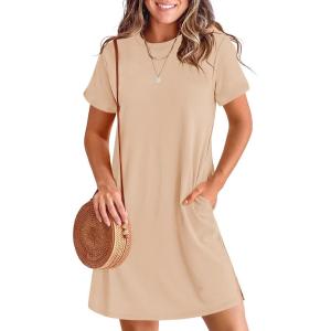 imageANRABESS Womens Summer Casual T Shirt Dresses Short Sleeve Crewneck Striped Mini Shift Dress 2026 Beach Vacation OutfitsLight Khaki Beige