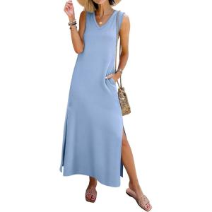 imageANRABESS Womens Summer Casual V Neck Sleeveless Tank Maxi Dress Split WrinkleFree Beach Vacation Sundress Cruise OutfitsLight Blue