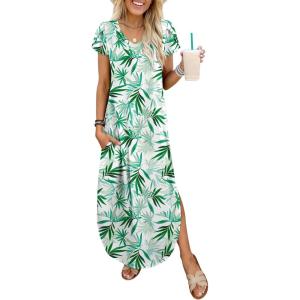 imageANRABESS Womens Summer Maxi Dresses 2026 Casual Short Sleeve V Neck Loose Split Long Beach Sundress Travel Vacation ClothesGreen White Floral