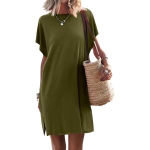 imageANRABESS Womens Summer T Shirt Dress 2026 Beach Vacation Travel Outfits Casual Simple Soft Mini Sundress Cover Up ClothesArmy Green