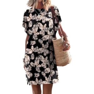 imageANRABESS Womens Summer T Shirt Dress 2026 Beach Vacation Travel Outfits Casual Simple Soft Mini Sundress Cover Up ClothesFloral Black White