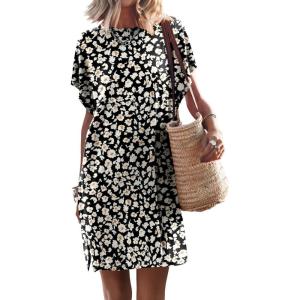 imageANRABESS Womens Summer T Shirt Dress 2026 Beach Vacation Travel Outfits Casual Simple Soft Mini Sundress Cover Up ClothesFloral Black Yellow