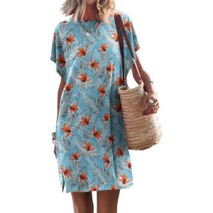imageANRABESS Womens Summer T Shirt Dress 2026 Beach Vacation Travel Outfits Casual Simple Soft Mini Sundress Cover Up ClothesFloral Blue