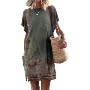 imageANRABESS Womens Summer T Shirt Dress 2026 Beach Vacation Travel Outfits Casual Simple Soft Mini Sundress Cover Up ClothesFloral Grey