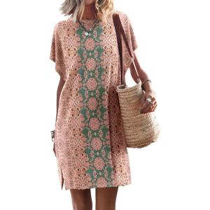 imageANRABESS Womens Summer T Shirt Dress 2026 Beach Vacation Travel Outfits Casual Simple Soft Mini Sundress Cover Up ClothesFloral Pink