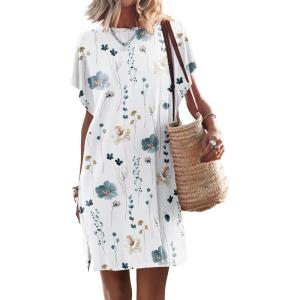 imageANRABESS Womens Summer T Shirt Dress 2026 Beach Vacation Travel Outfits Casual Simple Soft Mini Sundress Cover Up ClothesFloral White