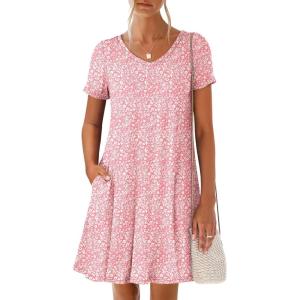 imageANRABESS Womens Summer T Shirt Dress Casual V Neck Short Sleeve Floral Boho Flowy Mini Dresses 2026 Beach Vacation ClothesPink Floral