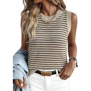 imageANRABESS Womens Sweater Vest Top Striped Sleeveless Lightweight Knit Tank Tops 2026 Summer Spring Clothes Vacation OutfitsApricot Black