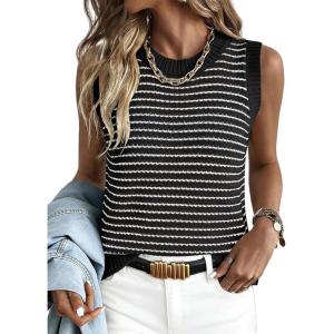 imageANRABESS Womens Sweater Vest Top Striped Sleeveless Lightweight Knit Tank Tops 2026 Summer Spring Clothes Vacation OutfitsBlack White