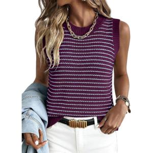 imageANRABESS Womens Sweater Vest Top Striped Sleeveless Lightweight Knit Tank Tops 2026 Summer Spring Clothes Vacation OutfitsDark Magnta Blue