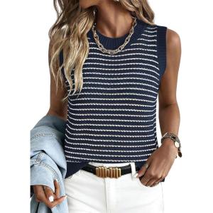 imageANRABESS Womens Sweater Vest Top Striped Sleeveless Lightweight Knit Tank Tops 2026 Summer Spring Clothes Vacation OutfitsNavy Blue White