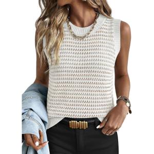 imageANRABESS Womens Sweater Vest Top Striped Sleeveless Lightweight Knit Tank Tops 2026 Summer Spring Clothes Vacation OutfitsWhite Apricot