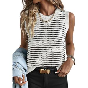 imageANRABESS Womens Sweater Vest Top Striped Sleeveless Lightweight Knit Tank Tops 2026 Summer Spring Clothes Vacation OutfitsWhite Black