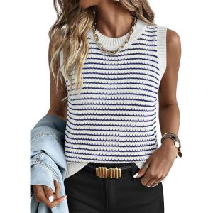 imageANRABESS Womens Sweater Vest Top Striped Sleeveless Lightweight Knit Tank Tops 2026 Summer Spring Clothes Vacation OutfitsWhite Navy Blue