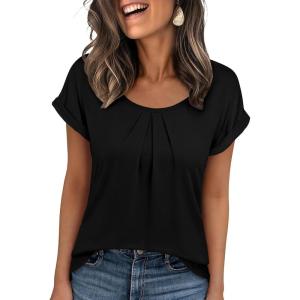 imageANRABESS Womens T Shirts Pleated Short Sleeve Tops Summer Business Casual Dressy Blouses 2026 Cute Fashion ClothesBlack