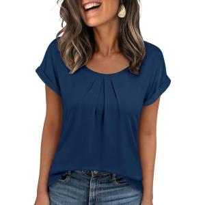 imageANRABESS Womens T Shirts Pleated Short Sleeve Tops Summer Business Casual Dressy Blouses 2026 Cute Fashion ClothesBlue