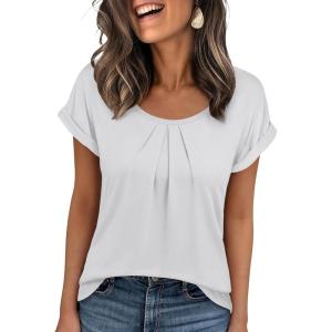 imageANRABESS Womens T Shirts Pleated Short Sleeve Tops Summer Business Casual Dressy Blouses 2026 Cute Fashion ClothesWhite