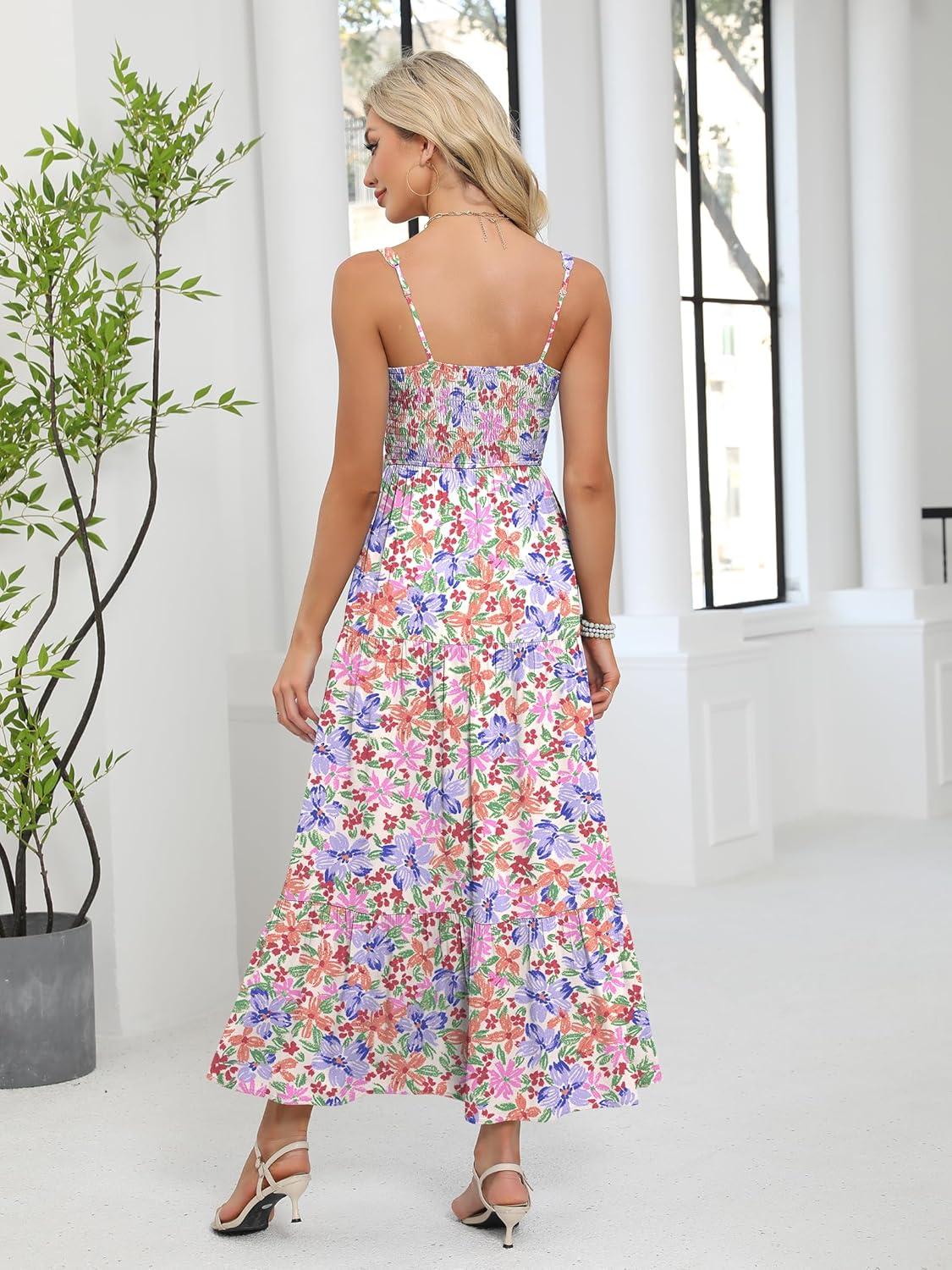 imageANRABESS Women Summer Casual Floral Printed Square Neck Sleeveless Straps Elastic Waist Slit Beach Vacation Maxi DressMulticolored Floral