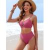 imageANRABESS Bikini Sets for Women Summer High Waisted 2 Piece Bathing Suit Ribbed UWire Cutout Swimsuit Beach Vacation 2026Deep Pink