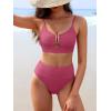 imageANRABESS Bikini Sets for Women Summer High Waisted 2 Piece Bathing Suit Ribbed UWire Cutout Swimsuit Beach Vacation 2026Deep Pink