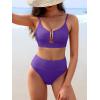 imageANRABESS Bikini Sets for Women Summer High Waisted 2 Piece Bathing Suit Ribbed UWire Cutout Swimsuit Beach Vacation 2026Deep Purple