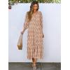 imageANRABESS Boho Maxi Dresses for Women Summer Puff Sleeve V Neck Flowy Long Casual Dress with Pockets 2026 Vacation ClothesFloral Apricot Red