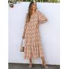 imageANRABESS Boho Maxi Dresses for Women Summer Puff Sleeve V Neck Flowy Long Casual Dress with Pockets 2026 Vacation ClothesFloral Apricot Red
