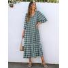 imageANRABESS Boho Maxi Dresses for Women Summer Puff Sleeve V Neck Flowy Long Casual Dress with Pockets 2026 Vacation ClothesFloral Dark Green
