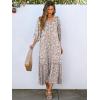 imageANRABESS Boho Maxi Dresses for Women Summer Puff Sleeve V Neck Flowy Long Casual Dress with Pockets 2026 Vacation ClothesFloral Orange White