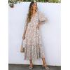 imageANRABESS Boho Maxi Dresses for Women Summer Puff Sleeve V Neck Flowy Long Casual Dress with Pockets 2026 Vacation ClothesFloral Orange White