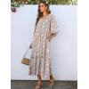 imageANRABESS Boho Maxi Dresses for Women Summer Puff Sleeve V Neck Flowy Long Casual Dress with Pockets 2026 Vacation ClothesFloral Orange White