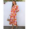 imageANRABESS Boho Maxi Dresses for Women Summer Puff Sleeve V Neck Flowy Long Casual Dress with Pockets 2026 Vacation ClothesFloral Red White