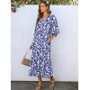 imageANRABESS Boho Maxi Dresses for Women Summer Puff Sleeve V Neck Flowy Long Casual Dress with Pockets 2026 Vacation ClothesFloral White
