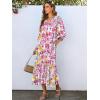 imageANRABESS Boho Maxi Dresses for Women Summer Puff Sleeve V Neck Flowy Long Casual Dress with Pockets 2026 Vacation ClothesFloral Yellow Pink