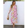 imageANRABESS Boho Maxi Dresses for Women Summer Puff Sleeve V Neck Flowy Long Casual Dress with Pockets 2026 Vacation ClothesFloral Yellow Pink