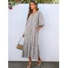 imageANRABESS Boho Maxi Dresses for Women Summer Puff Sleeve V Neck Flowy Long Casual Dress with Pockets 2026 Vacation ClothesKhaki Polka Dot Gray