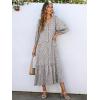 imageANRABESS Boho Maxi Dresses for Women Summer Puff Sleeve V Neck Flowy Long Casual Dress with Pockets 2026 Vacation ClothesKhaki Polka Dot Gray