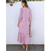 imageANRABESS Boho Maxi Dresses for Women Summer Puff Sleeve V Neck Flowy Long Casual Dress with Pockets 2026 Vacation ClothesLeaves Hot Pink