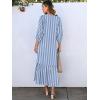 imageANRABESS Boho Maxi Dresses for Women Summer Puff Sleeve V Neck Flowy Long Casual Dress with Pockets 2026 Vacation ClothesStriped Blue