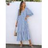 imageANRABESS Boho Maxi Dresses for Women Summer Puff Sleeve V Neck Flowy Long Casual Dress with Pockets 2026 Vacation ClothesStriped Blue