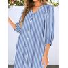 imageANRABESS Boho Maxi Dresses for Women Summer Puff Sleeve V Neck Flowy Long Casual Dress with Pockets 2026 Vacation ClothesStriped Blue
