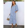 imageANRABESS Boho Maxi Dresses for Women Summer Puff Sleeve V Neck Flowy Long Casual Dress with Pockets 2026 Vacation ClothesStriped Blue