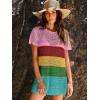 imageANRABESS Swimsuit Cover Up for Women 2026 Crochet Bathing Suit Swimwear Mesh Knit Beach Dress Summer Vacation ClothesStripe Rainbow